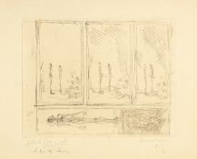 Alberto Giacometti; Planche avec cinq sujets I: Deux figures dans un paysage I, II et III, Nu debout