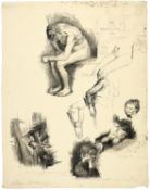 Käthe Kollwitz; Studienblatt mit Skizzen nach Rubens und Selbstbildnis sowie z [...]