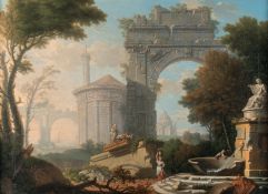 Andrea Locatelli (zugeschrieben) – Ruinenlandschaft mit dem Titusbogen und dem Petersdom