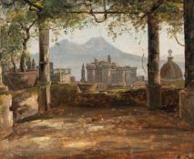 Anton Sminck van Pitloo – Pergola mit Blick auf das Castel Nuovo und den Vesuv
