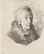 Rembrandt Harmensz. van Rijn – Woman with a High Headdress Wrapped around the Chin: Bust