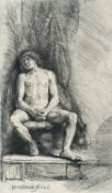 Rembrandt Harmensz. van Rijn – Nude Man Seated before a Curtain