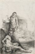 Rembrandt Harmensz. van Rijn – Male Nude, Seated and Standing ('Het Rolwagentje')