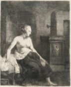 Rembrandt Harmensz. van Rijn – Woman Seated Half-Dressed by a Stove