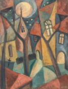 Arnold Topp – Nächtliche Stadtlandschaft mit Kirche und Friedhof