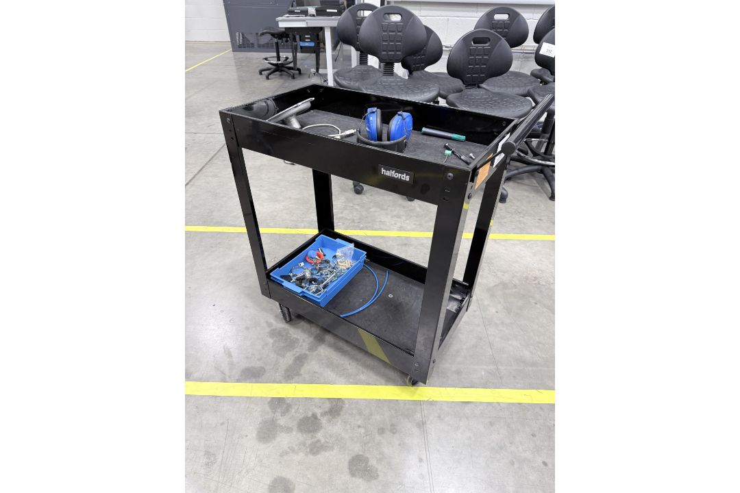 Stack Service Trolley Heavy-duty black powder-coated steel two-tier mobile workshop service ...