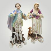 2 Figuren mit galanter Szenerie und Hund