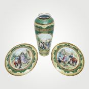 Vase und 2 Wandteller mit Watteau-Motiven