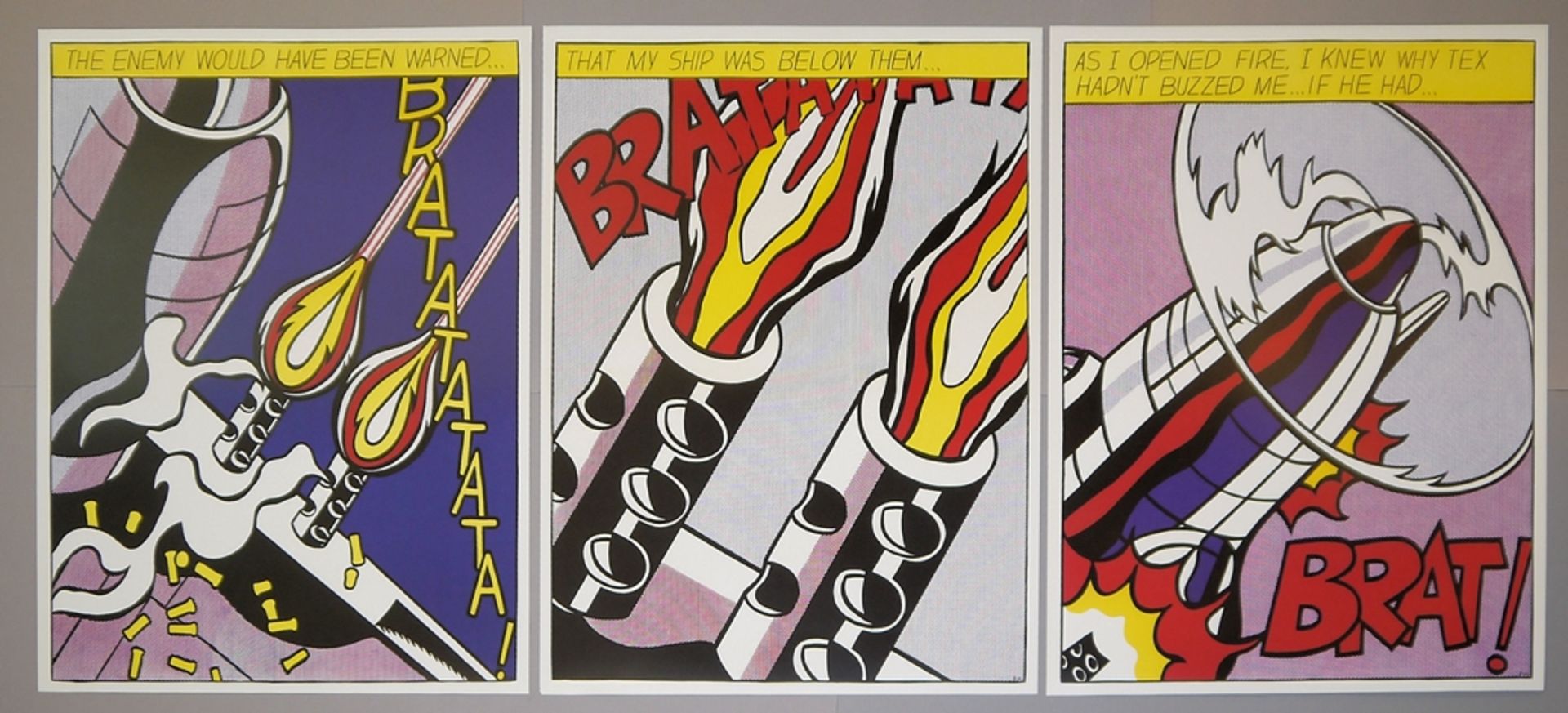 Roy Lichtenstein, "As I opened fire", dreiteilige Arbeit (Triptychon), 3 Farboffsetlithographien