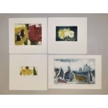 Klaus Fußmann, Blumen und Piazza del Popolo, 4 signierte Farbradierungen 