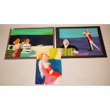 Ana Kolega, 3 Ölgemälde mit farbenfrohen Motiven & eine Collage, gerahmt