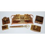 6-teilige Schreibtisch-Garnitur des Jugendstils von Erhardt & Söhne, Schwäbisch Gmünd um 1910