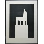 Erwin Heerich, Stuhl auf einem Podest, sign. größerer Siebdruck, gerahmt & sign. Katalog "Erwin Hee