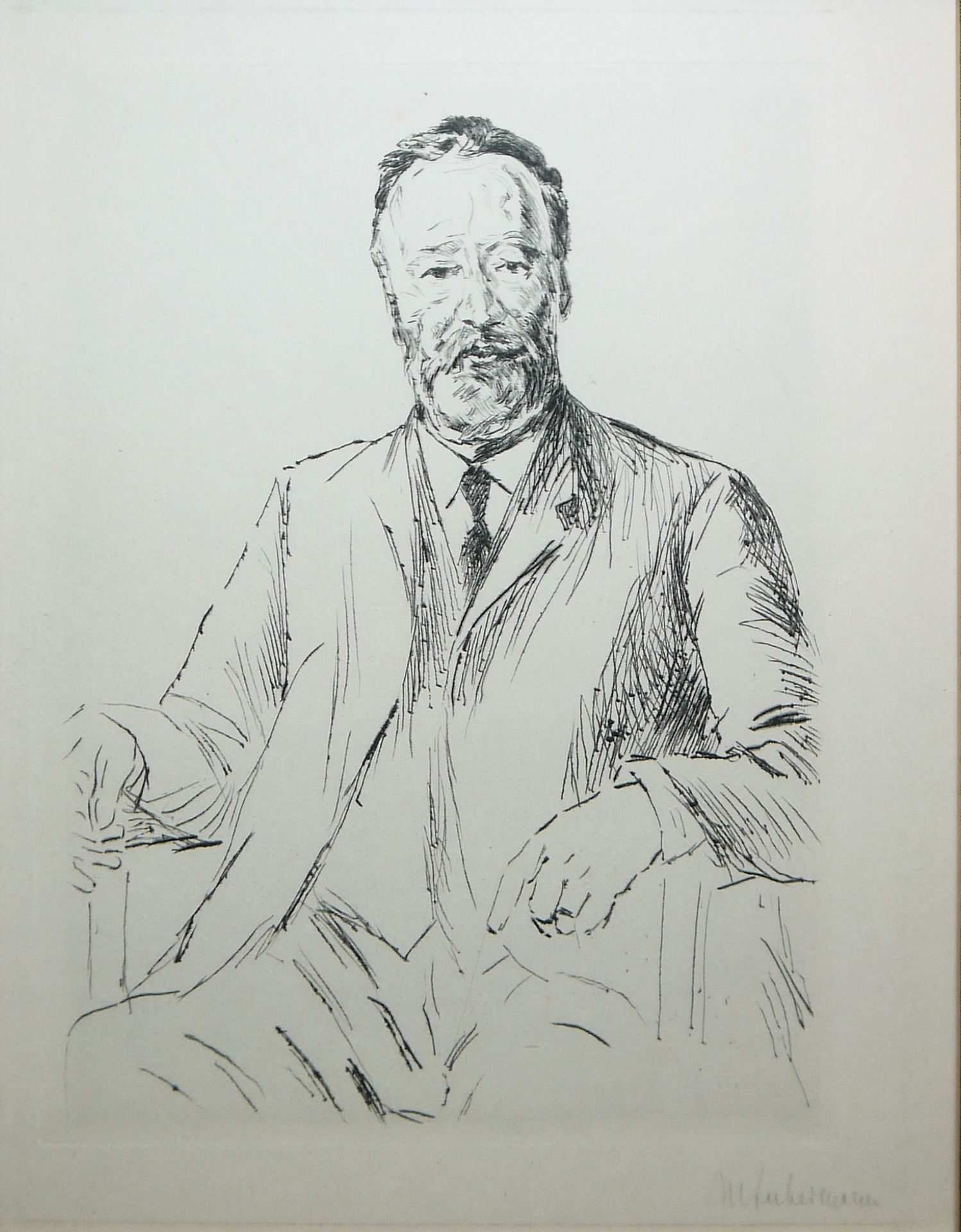 Max Liebermann, Porträt Dr. Wolffson, signierte Kaltnadelradierung von 1915, gerahmt