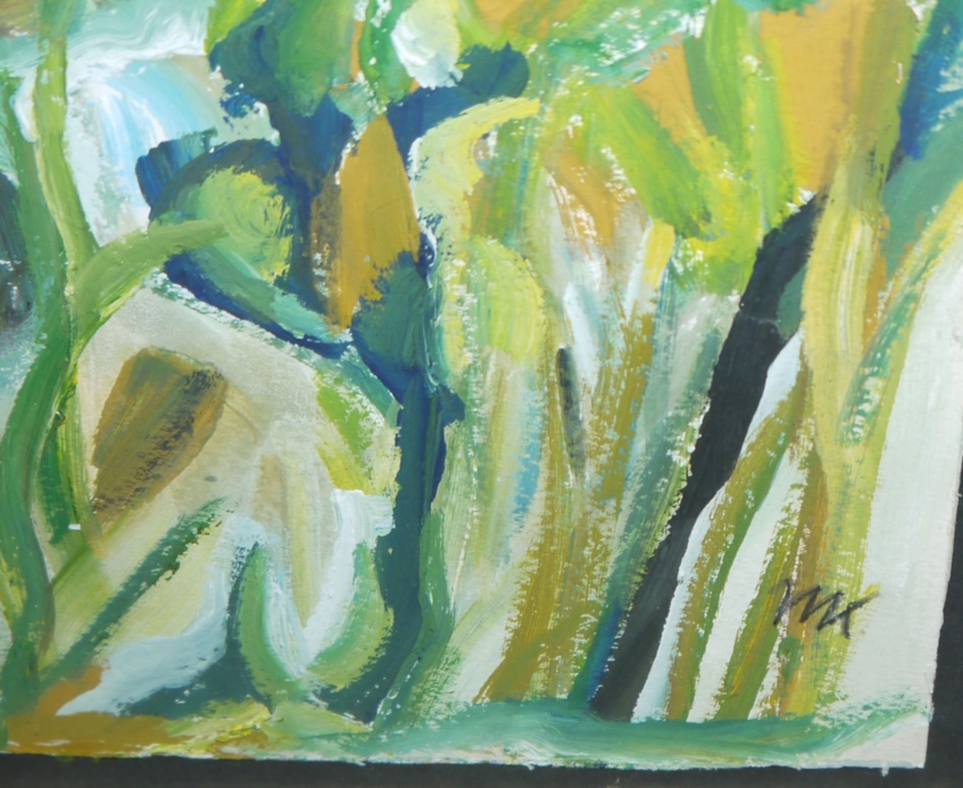 Marlise Klock, "Schilfblumen", Gouache & "Auf dem Balkon", Mischtechnik, gerahmt - Bild 4 aus 6