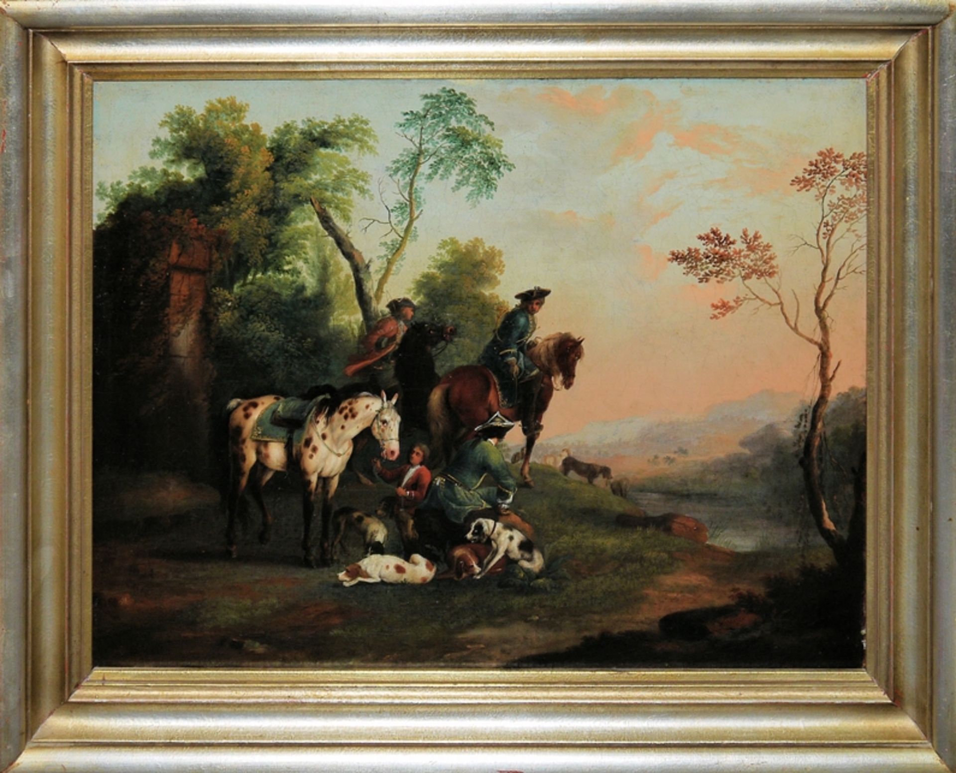 Wenzel Ignaz Brasch, Jagdgesellschaft, Ölgemälde um 1750, gerahmt