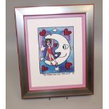 James Rizzi, "The Moon Can Feel The Love", Farblithographie von 2006, galeriegerahmt