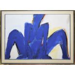 Claudia Poeschmann, Blauer Akt, großes Ölgemälde von 1989, galeriegerahmt