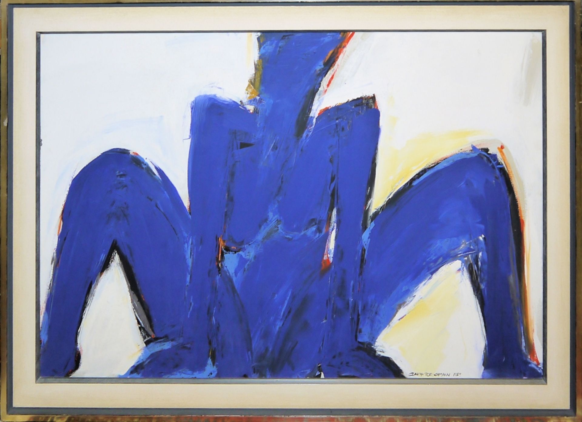 Claudia Poeschmann, Blauer Akt, großes Ölgemälde von 1989, galeriegerahmt