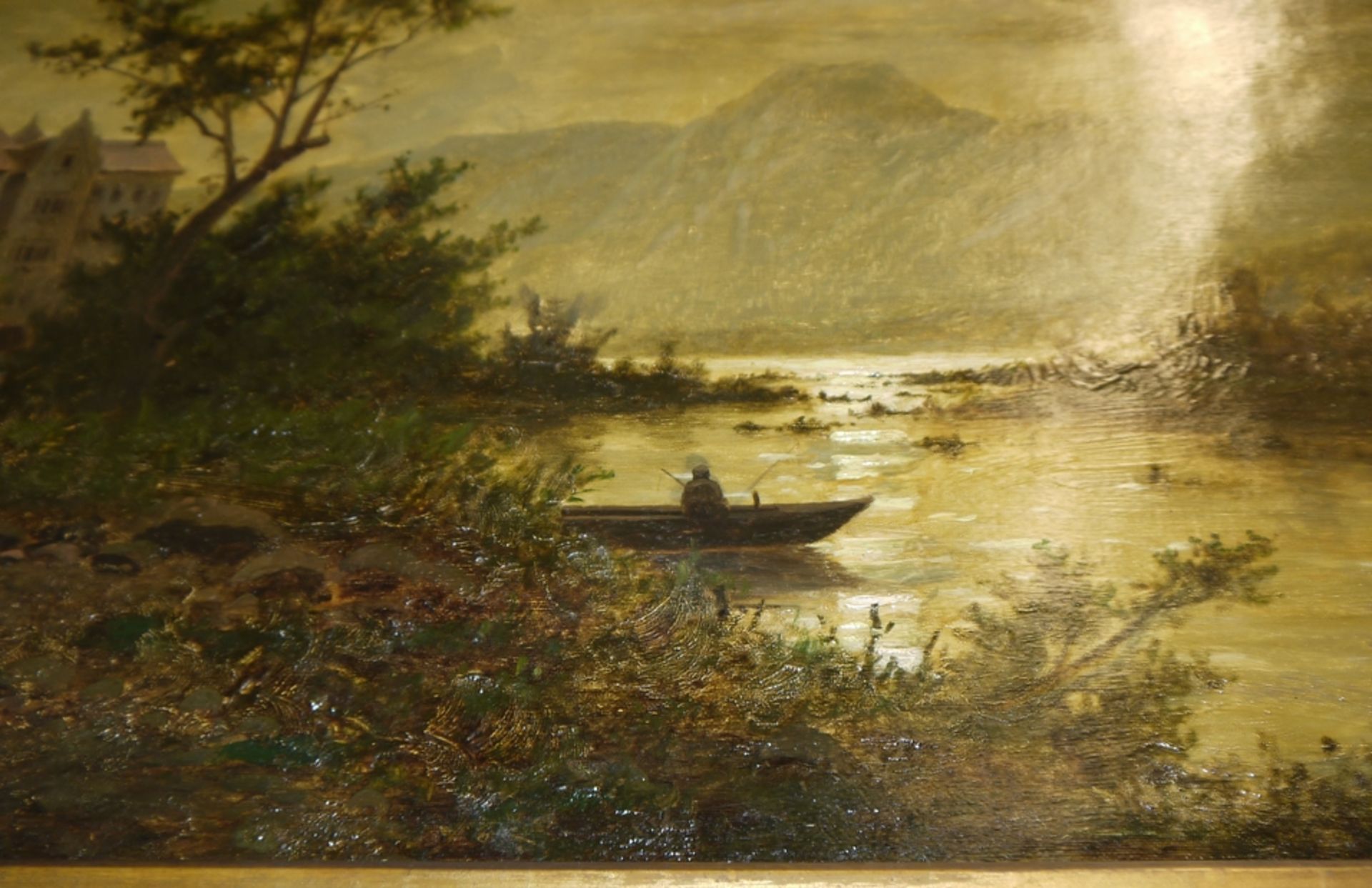 Fritz Chwala, Romantische Seenlandschaft bei Vollmond mit einem Schloss, größeres Ölgemälde um 1900 - Bild 2 aus 3
