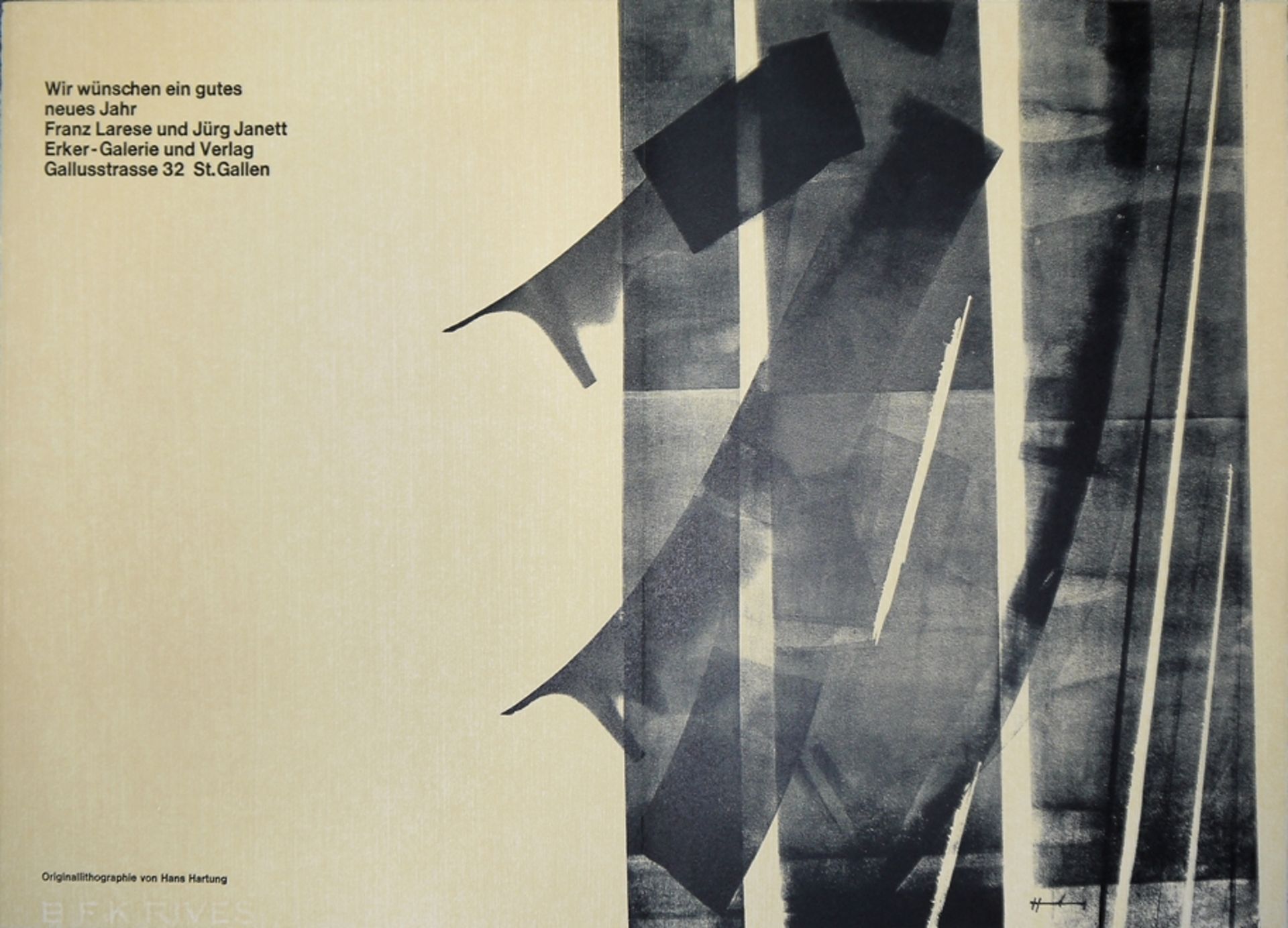 Hans Hartung, Neujahrsgrüße der Erker Galerie und Verlag St. Gallen, Lithographie, dazu Katalog 
