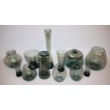 Wilhelm Wagenfeld, 14 Glasvasen und Gefäße für WMF Geislingen, 1950er/60er Jahre