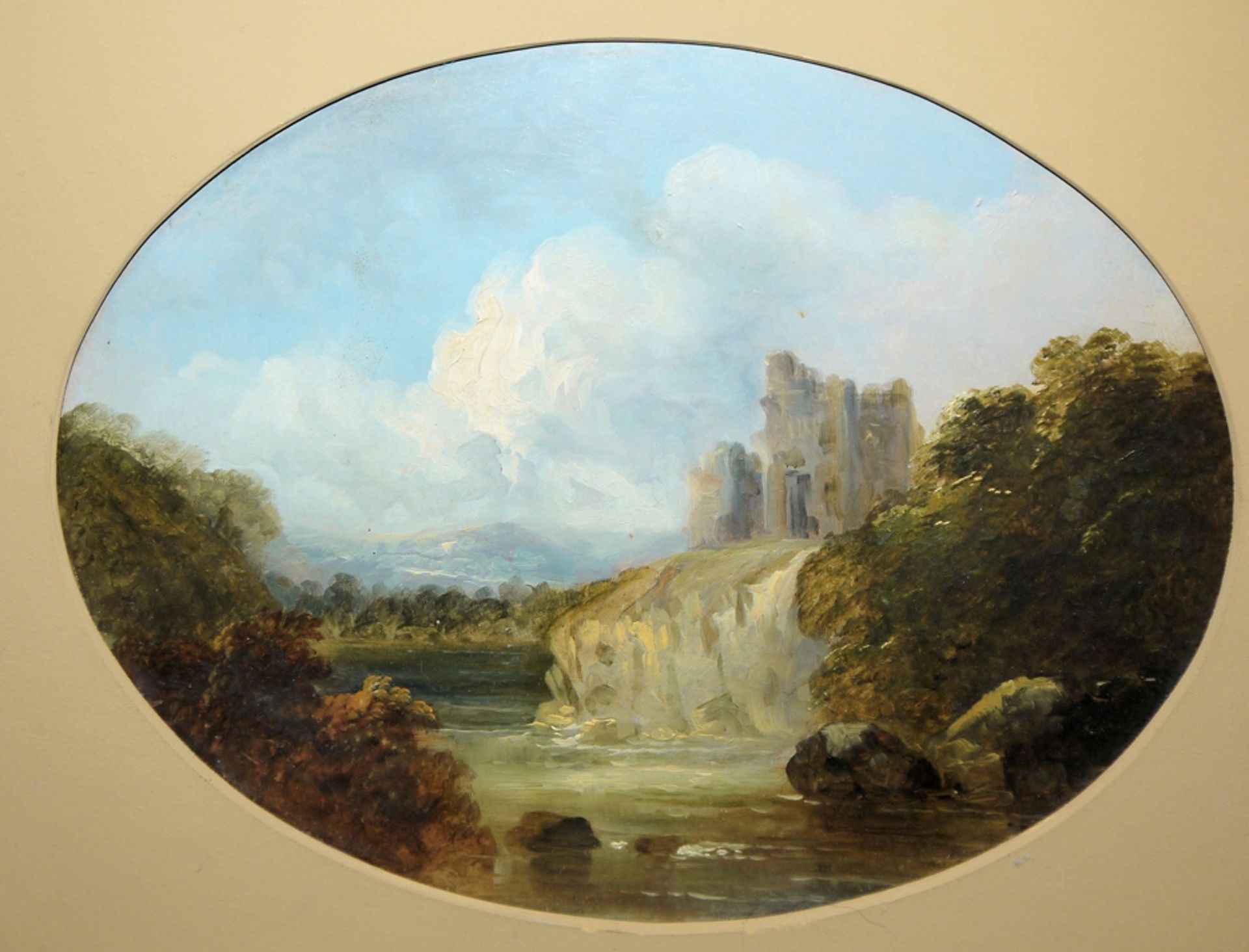 Romantiker/Frühimpressionist um 1850, antike Ruine an einem Gewässer, qualitätvolles Ölgemälde gera - Bild 2 aus 4