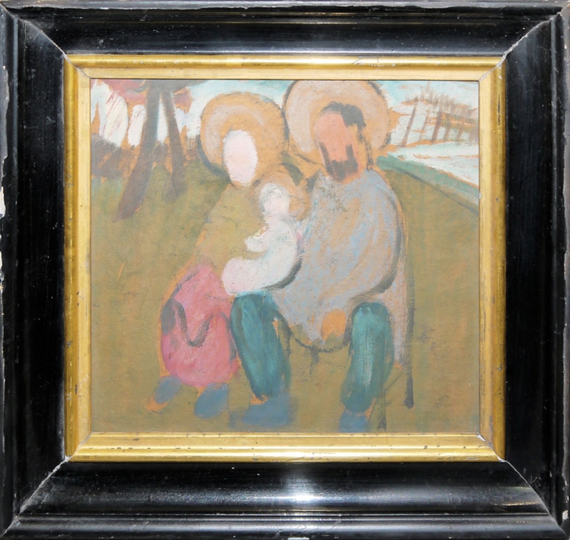 Zwei Expressionisten, Schöner Frauenkopf & Die Hl. Familie, 2 Gemälde der 1920er Jahre, gerahmt - Bild 2 aus 2