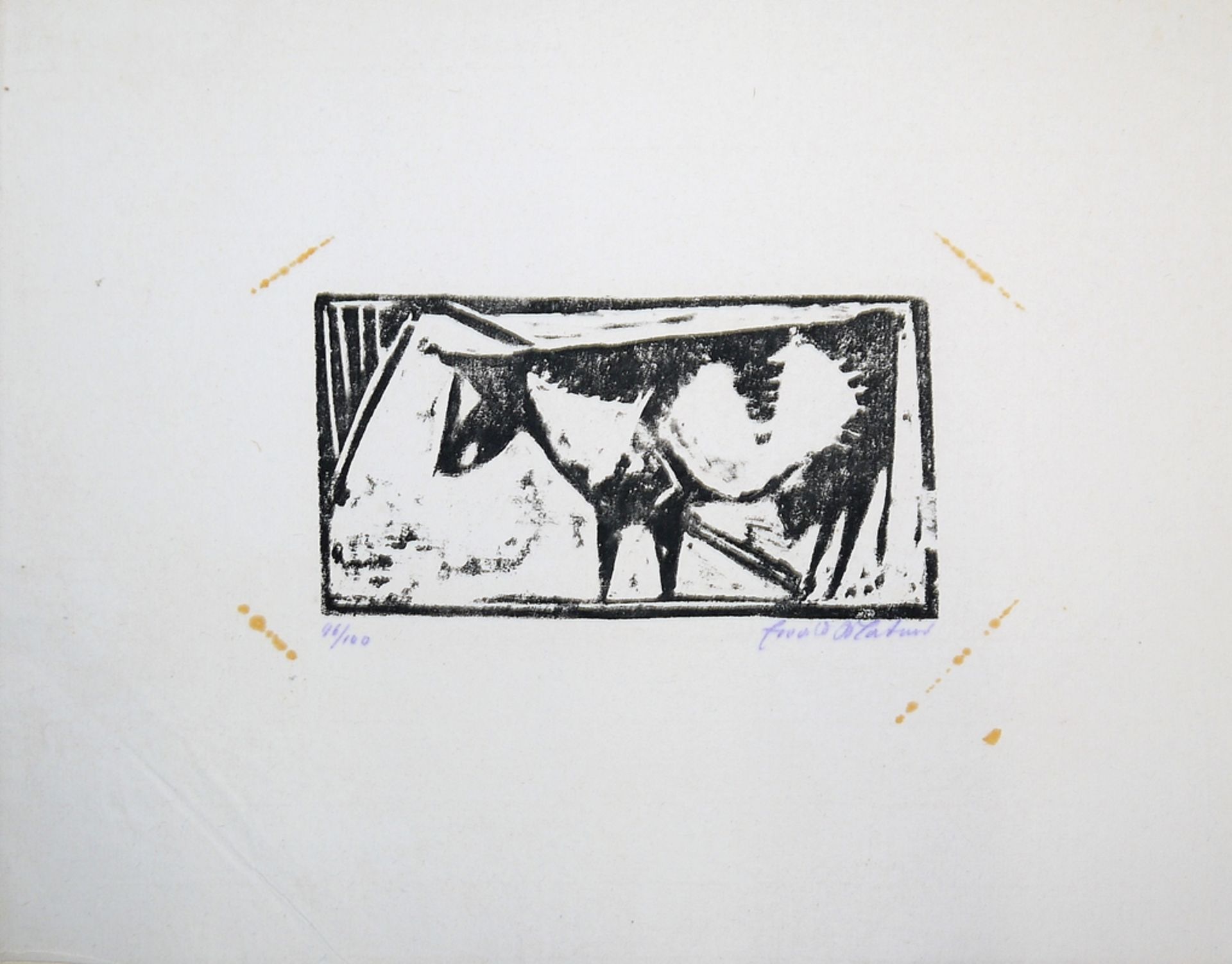 Ewald Mataré, Stehende Kuh nach links, signierter Holzschnitt von 1920