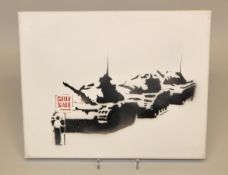 Banksy, Dismal Canvas, Golf Sale, Dismaland, Pochoir von 2015