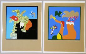 Otmar Alt, Zoomorphe Kompositionen, zwei sign. Farbsiebdrucke von 1973, in bester Erhaltung