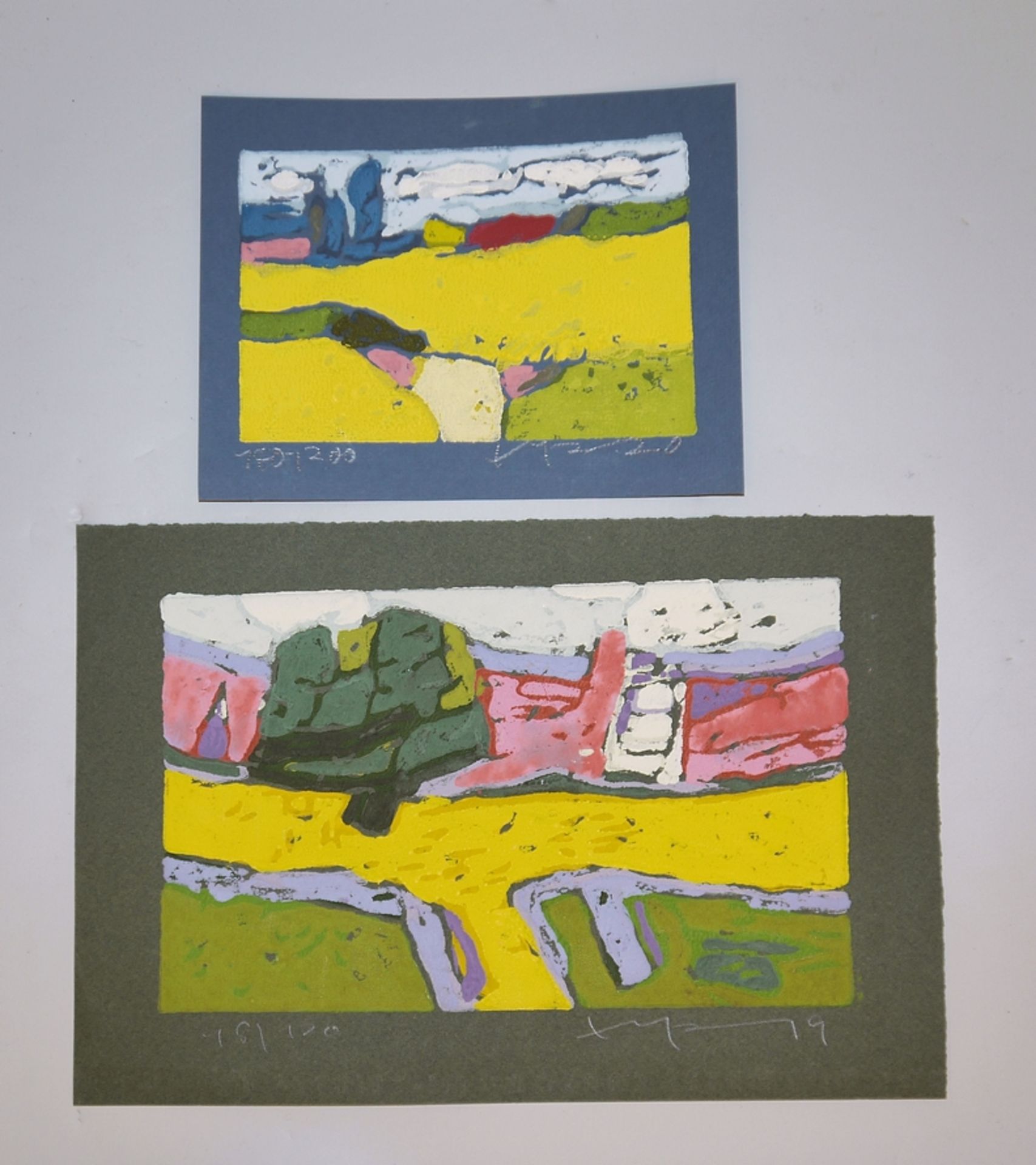 Klaus Fußmann, Sommerliche Landschaften, 2 signierte Farblinolschnitte von 2019/20