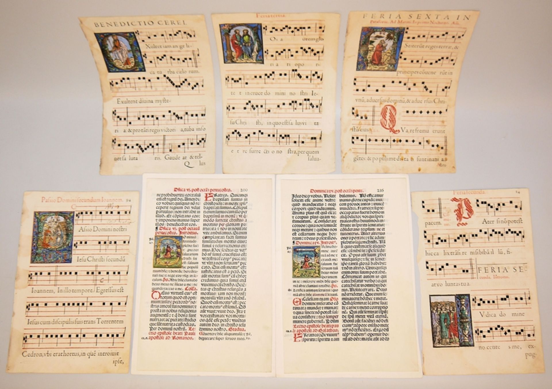 Zwei Spät-Inkunabeln eines Missale und fünf Antiphonar-Blätter um 1500/1550