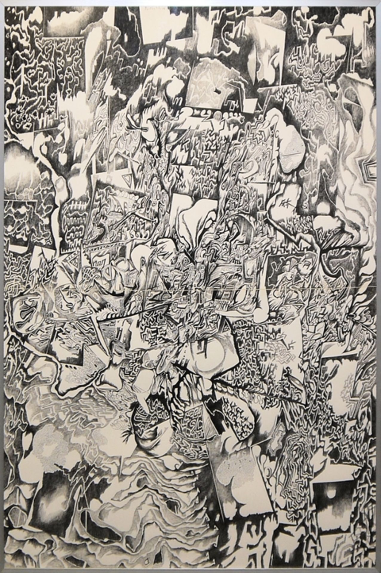 Günter Drebusch, "Labyrinth G.", große Tuschezeichnung von 1966, gerahmt 