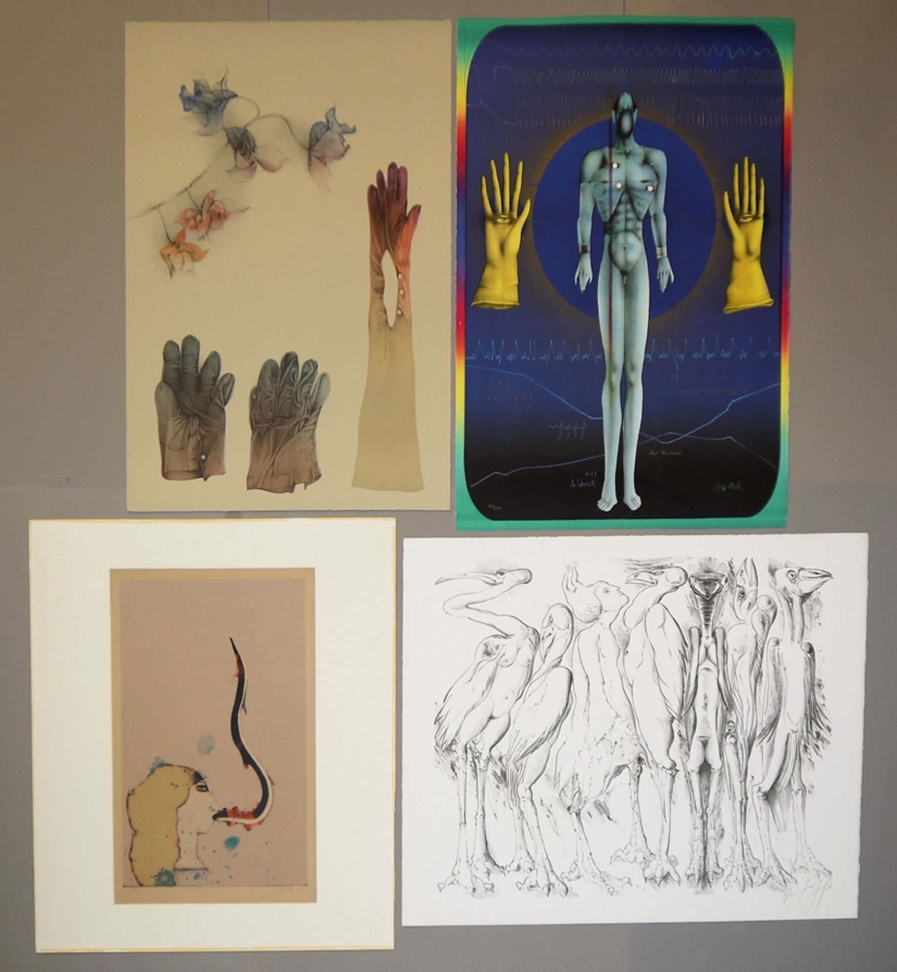 Bruno Bruni, Günter Grass, Paul Wunderlich (2x), 4 große, sign. Lithographien 