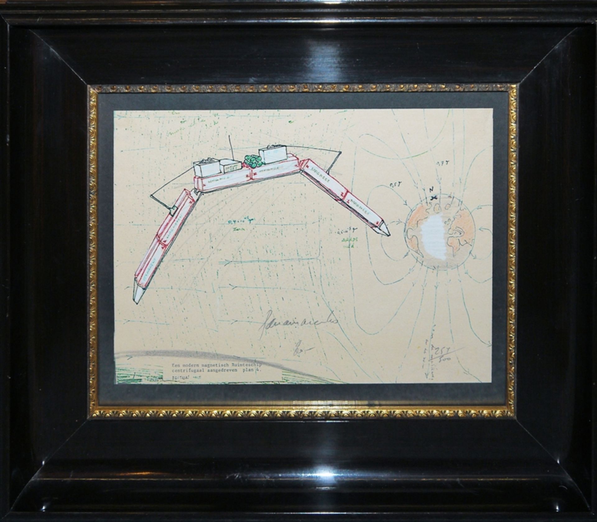 Panamarenko, "Een modern magnetisch Ruimteship centrifugaal aangedreven - plan 4", handkolorierte, 