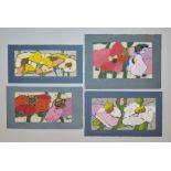 Klaus Fußmann, Blumen, 4 signierte Farblinolschnitte von 2014-19