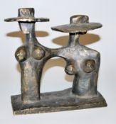 Pieter Sohl, 2 weibliche Halbakte mit breitkrempigen Hüten, Bronzeplastik um 1970