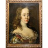 Nicolaes Maes zugeschr., Porträt einer vornehmen jungen Dame, Ölgemälde um 1680, im Goldstuckrahmen