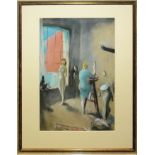 Rudolf Kriesch, Bildhauerin und Modell, Atelierszene, Pastell, gerahmt
