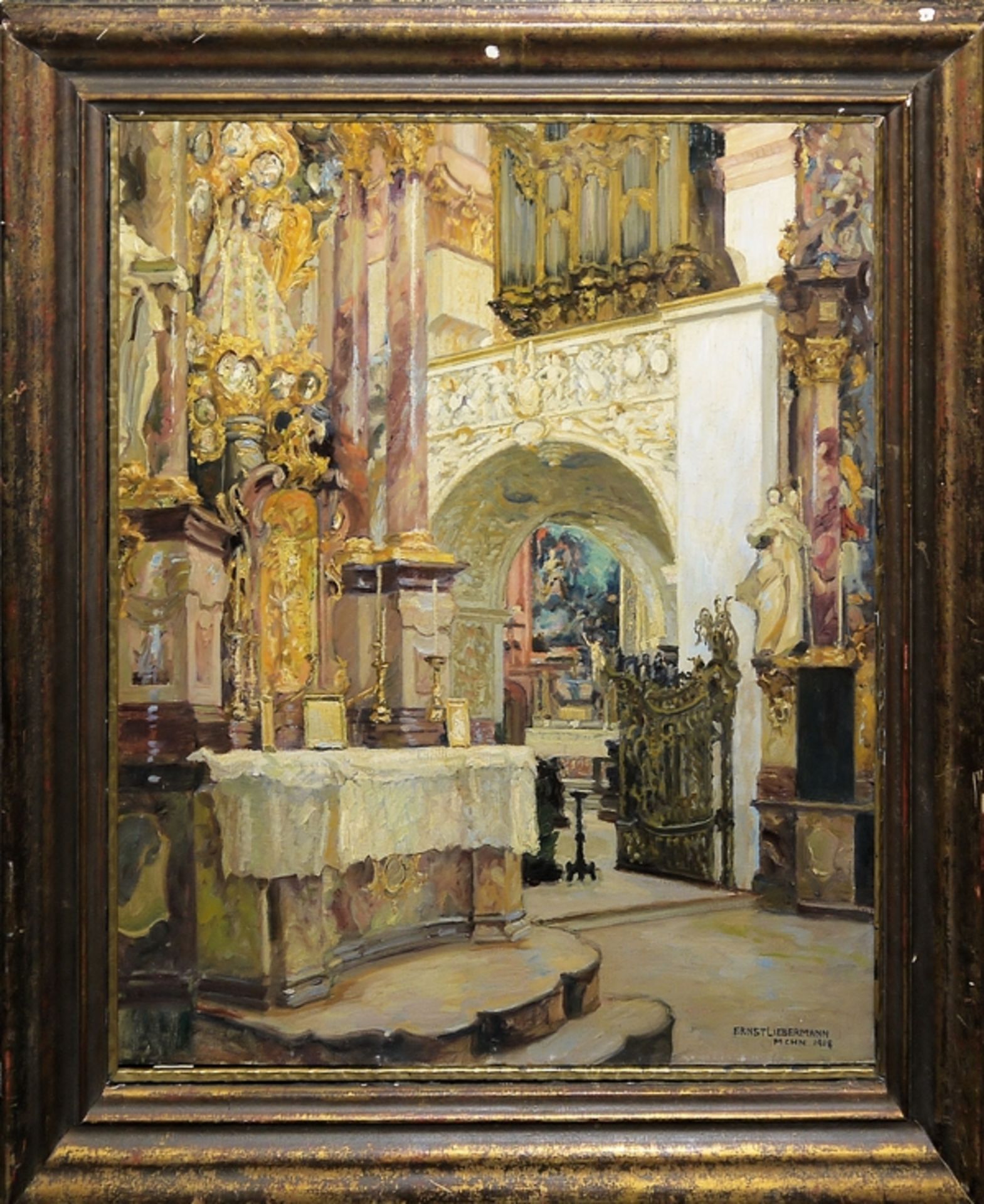 Ernst Liebermann, "In der St. Lorenzkirche in Kempten", Ölgemälde, München 1918, gerahmt  - Bild 3 aus 4