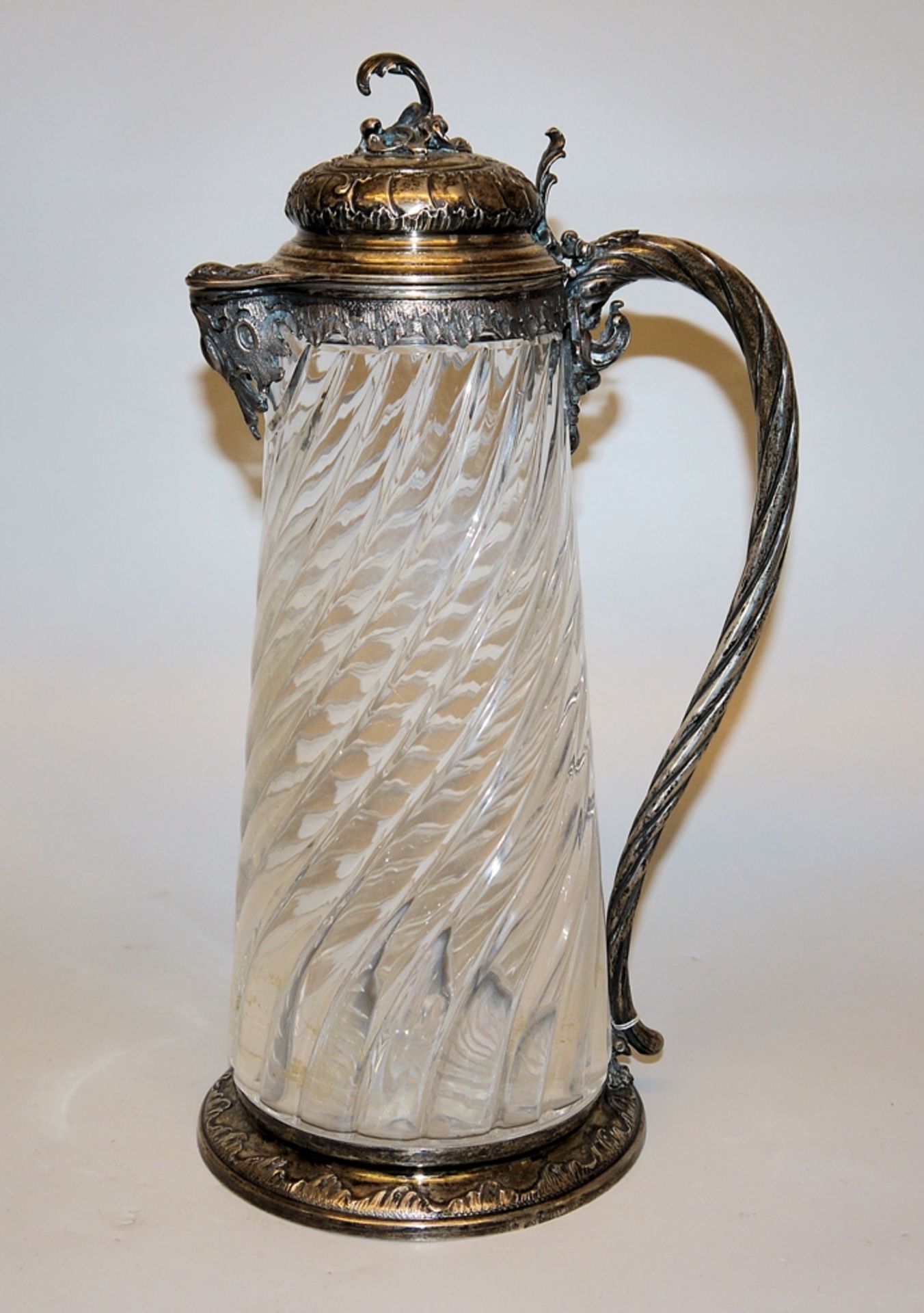 Große Glas-Karaffe mit Silber-Montur, spätes 19. Jh.
