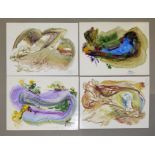 Vangel Naumowski, Sammlungsnachlass mit 4 surrealistischen Mischtechniken/ Papier von 1990 - 1998 &