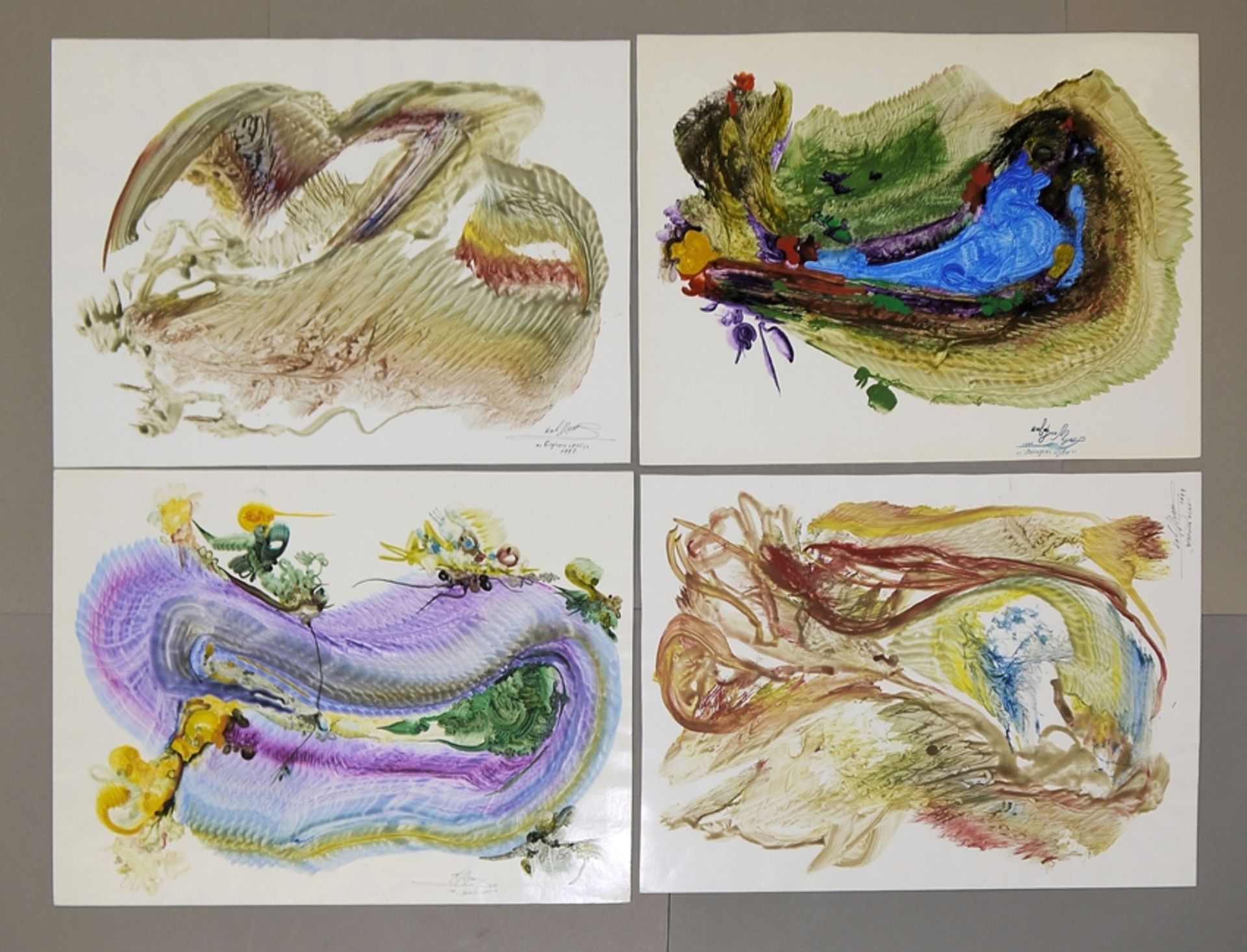 Vangel Naumowski, Sammlungsnachlass mit 4 surrealistischen Mischtechniken/ Papier von 1990 - 1998 &