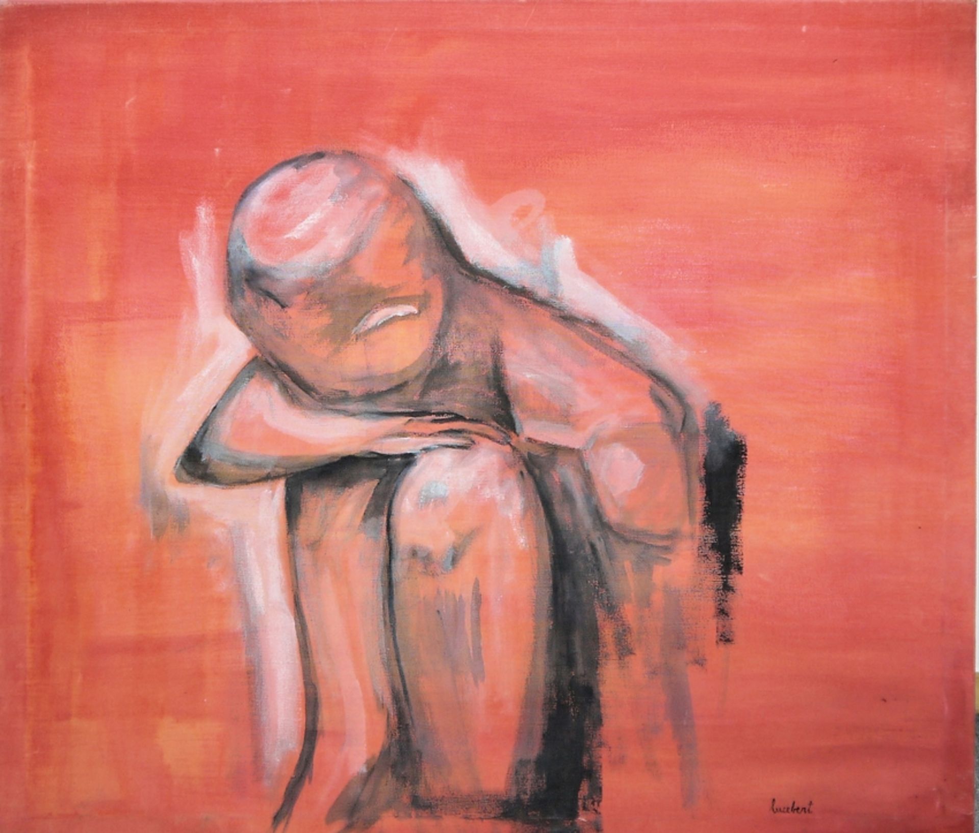 Lucebert, Sitzende Figur, signiertes Acrylgemälde