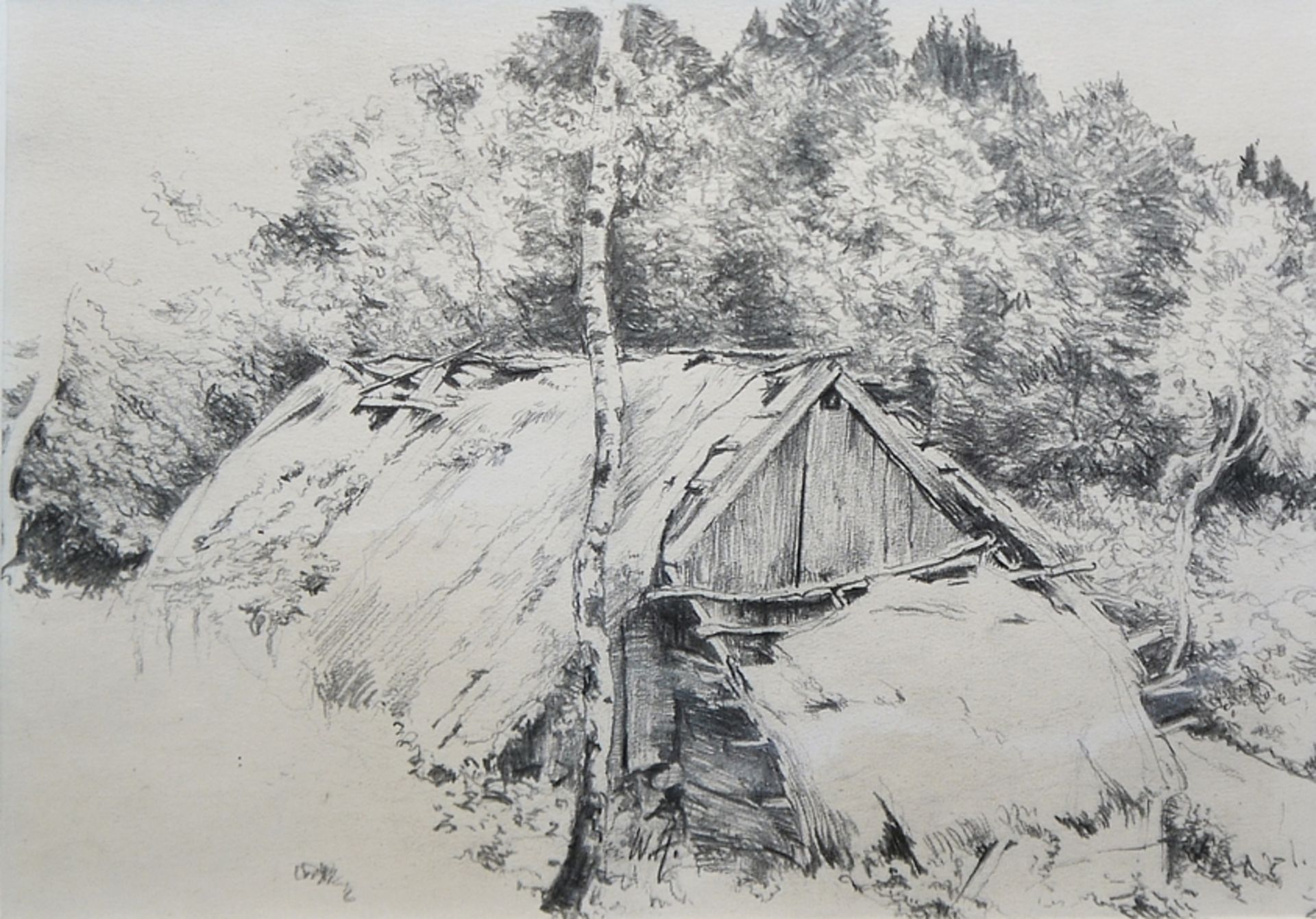 Wilhelm Hasemann, Schwarzwaldmädchen, Aquarell von 1901 und Landschaft, Zeichnung, beide aufwändig  - Bild 2 aus 4