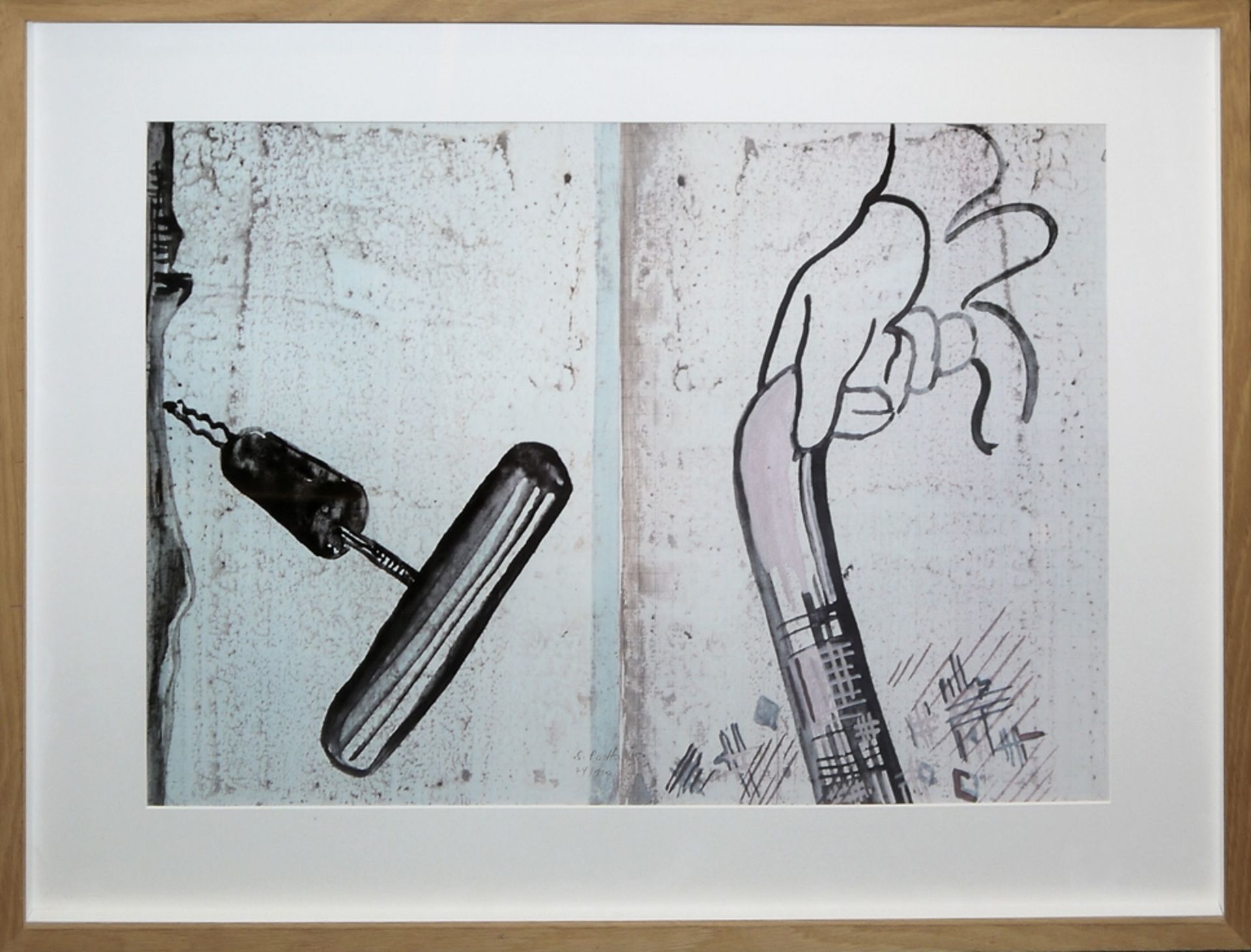 Sigmar Polke, o.T. (Spazierstock), signierter Farboffset von 1985, gerahmt