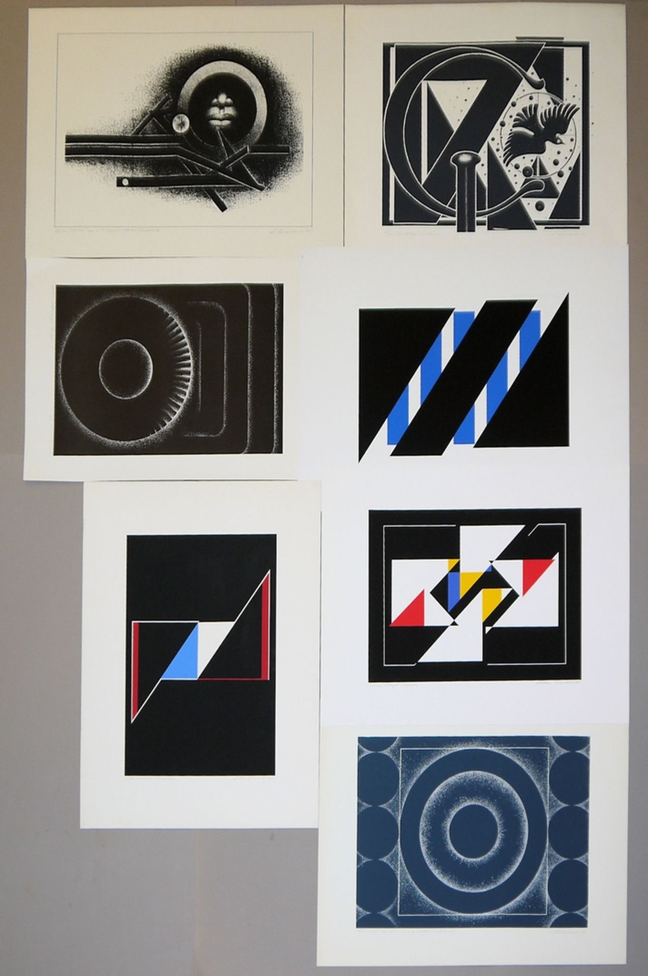 Lothar Griesbach, Konkrete Kunst, 7 signierte Farbserigraphien ab 1973