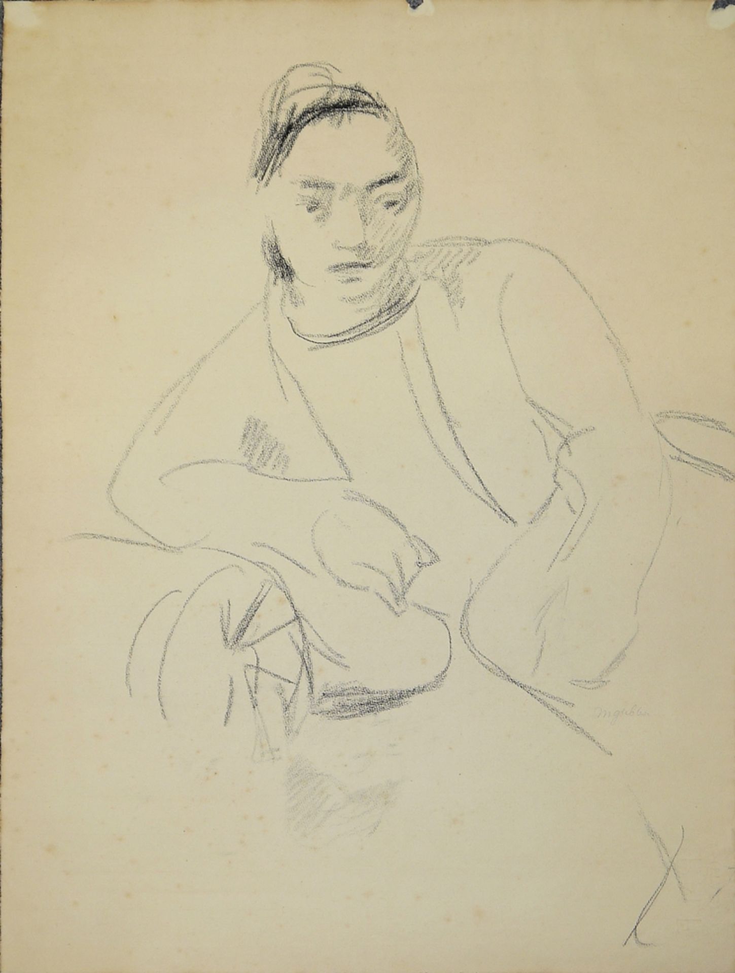 Max Gubler, Junge Frau, große Zeichnung um 1930 & Gisbert Pupp, "Jeune fille, femme, mère", Aquarel