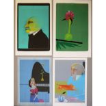 Paul Wunderlich, Selbstbildnis, Porträt und Lilien, 4 signierte Farblithographien